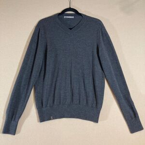 QOR Merino Wool Sweater‎ Men's M Grey Pullover V-Neck Career Classic Old Money